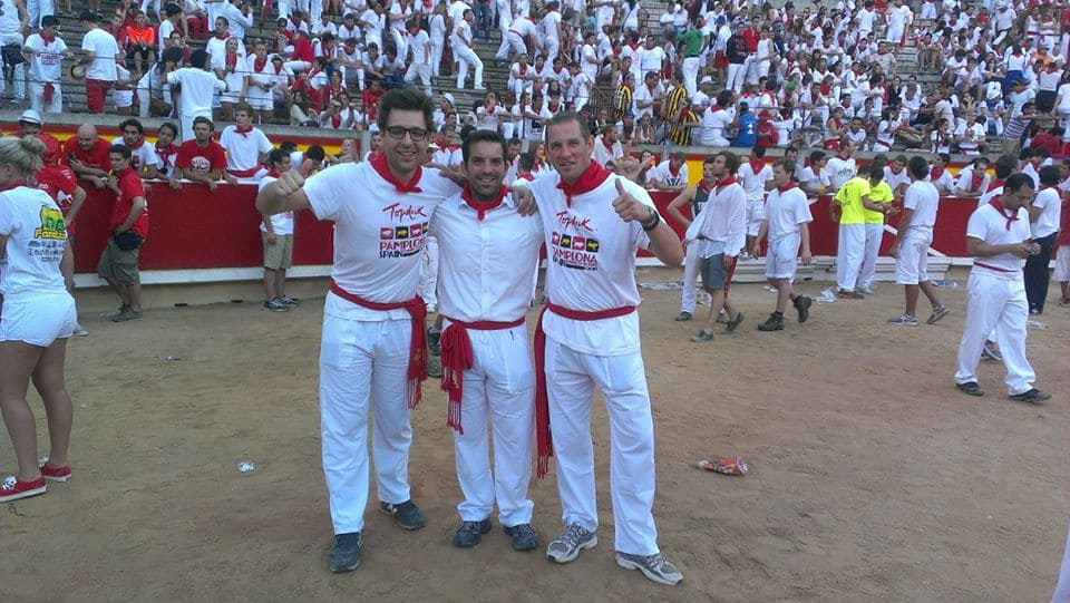 Eric Gamble in the Pamplona Bull Arena after Running of the Bulls during San Fermin