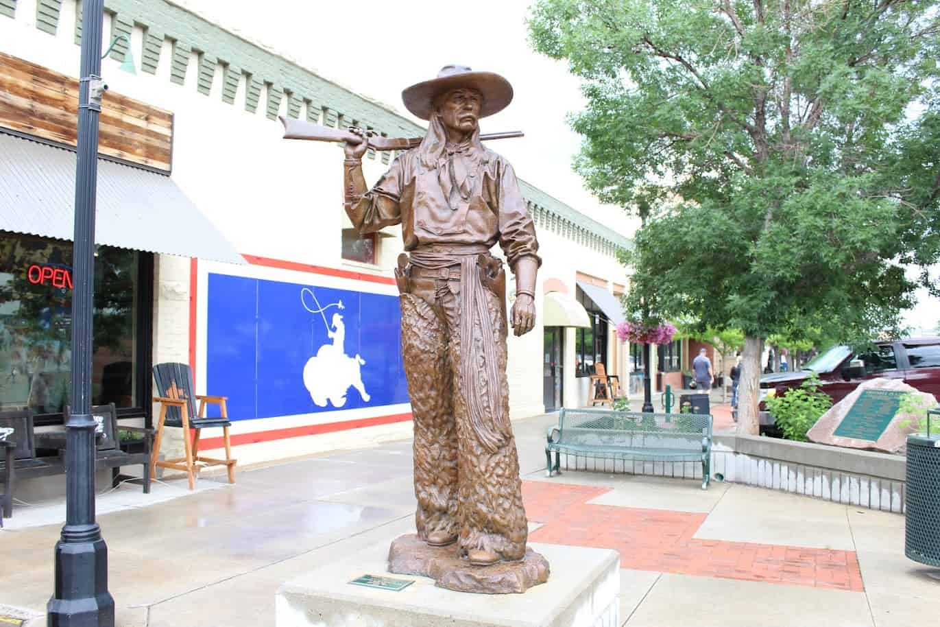 The Bozeman Scout in Front of the Fly Shop of the Big Horn Mural in Downtown Sheridan, Wyoming